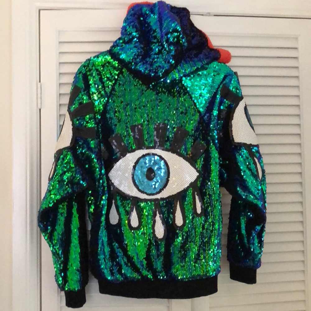 Festival, burning man, sequins evil eye jacket.